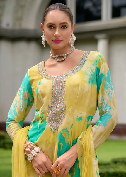 Yellow Embroidered Palazzo Suit