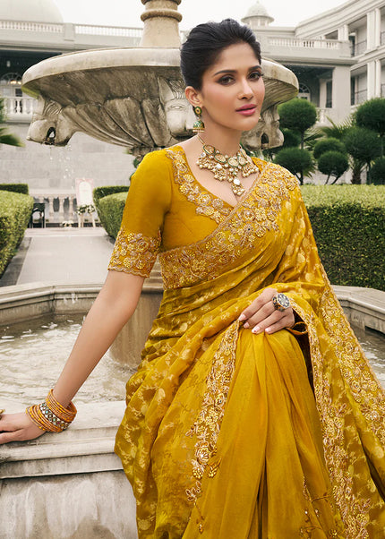 Yellow Embroidered Wedding Saree