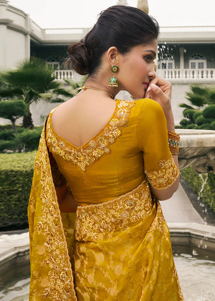 Yellow Embroidered Wedding Saree