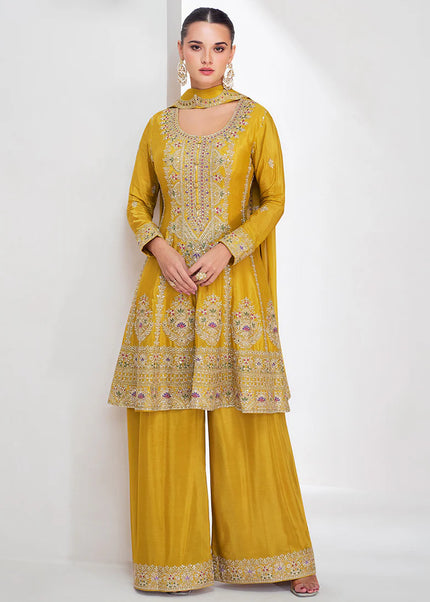 Yellow Embroidered Palazzo Suit