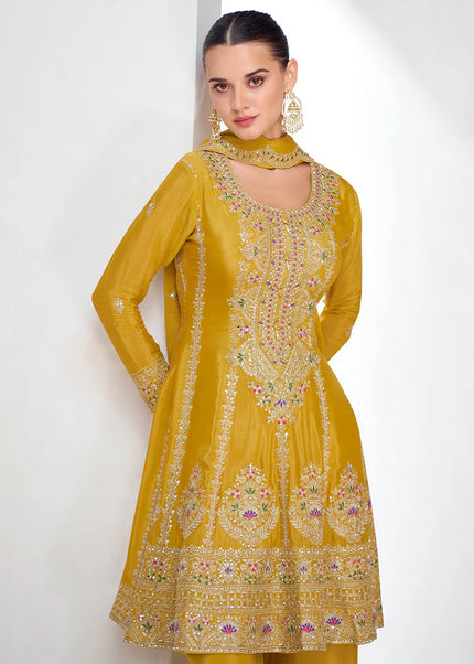 Yellow Embroidered Palazzo Suit