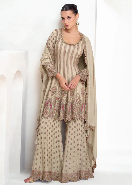 Cream Embroidered Gharara Suit