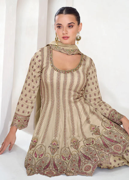 Cream Embroidered Gharara Suit