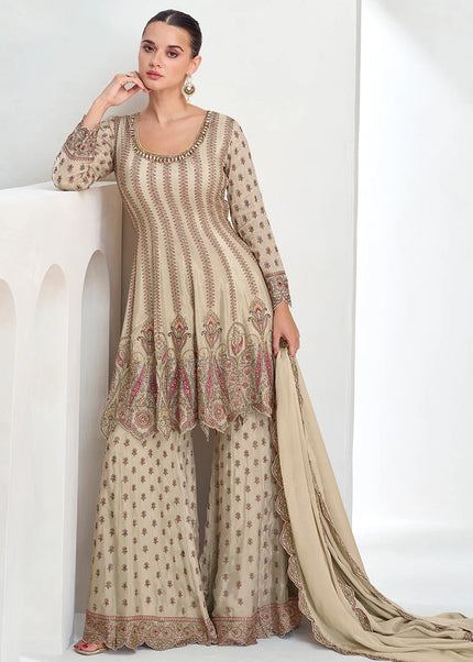 Cream Embroidered Gharara Suit