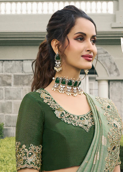 Sea Green Embroidered Wedding Saree