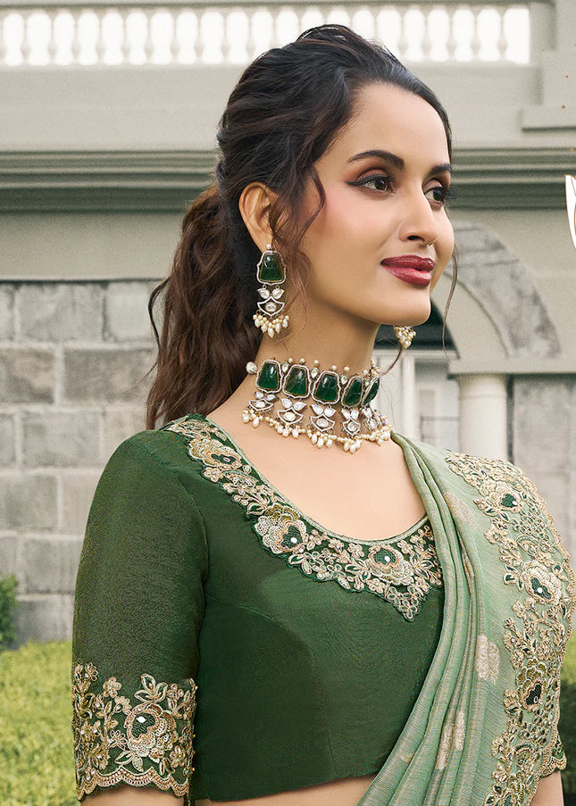 Sea Green Embroidered Wedding Saree