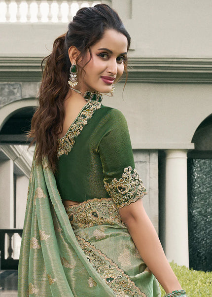 Sea Green Embroidered Wedding Saree