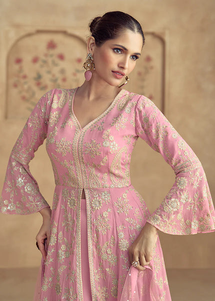 Pink Embroidered Sharara Suit