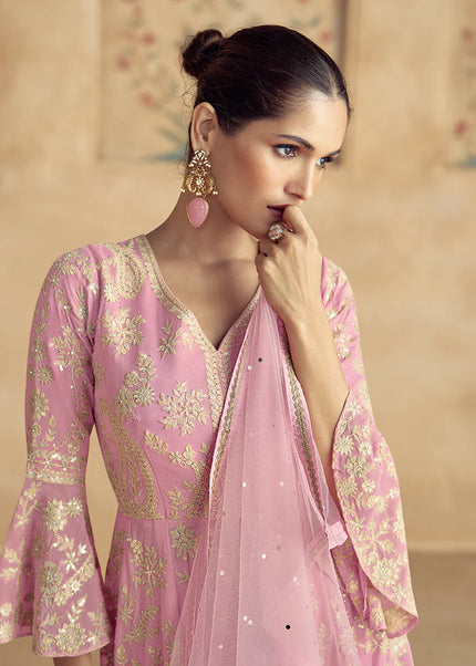 Pink Embroidered Sharara Suit