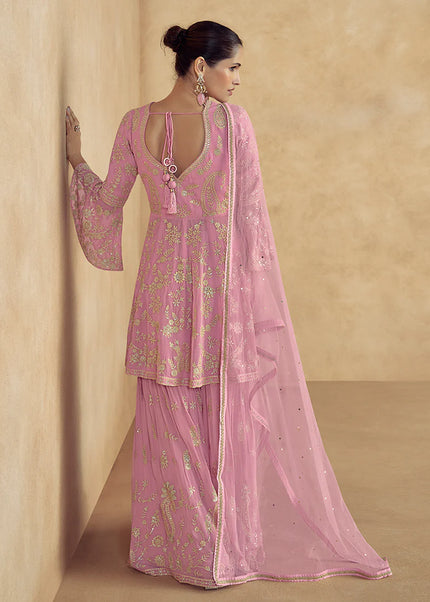 Pink Embroidered Sharara Suit