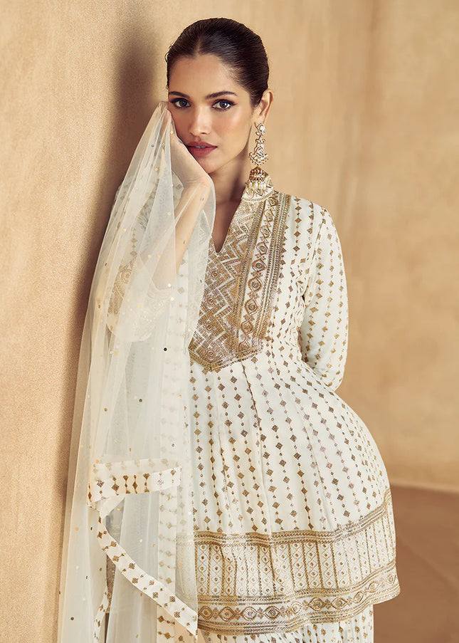 Offwhite Embroidered Sharara Suit