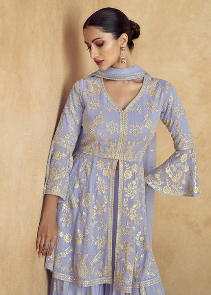 Lavender Embroidered Sharara Suit