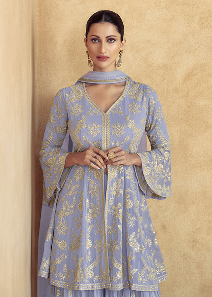 Lavender Embroidered Sharara Suit