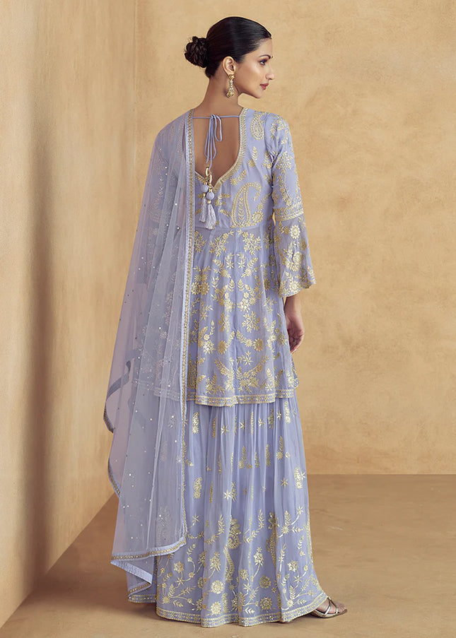 Lavender Embroidered Sharara Suit