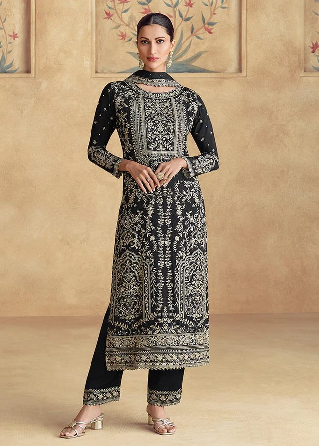 Black Embroidered Pant Style Suit