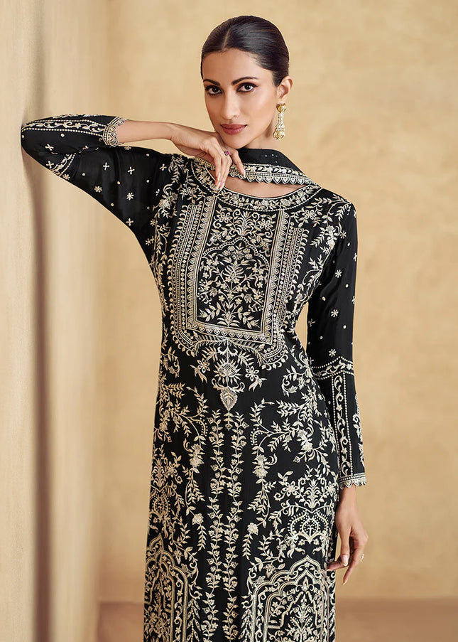 Black Embroidered Pant Style Suit