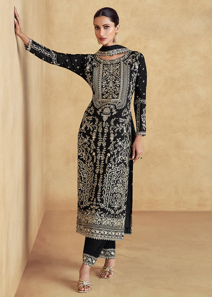 Black Embroidered Pant Style Suit