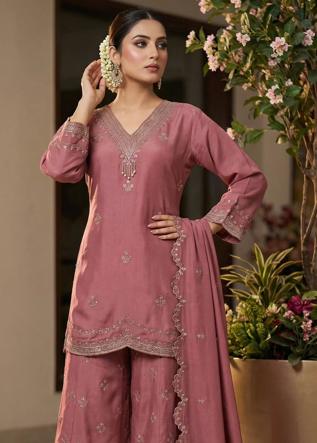 Roman Silk Embroidered Palazzo Suit Series
