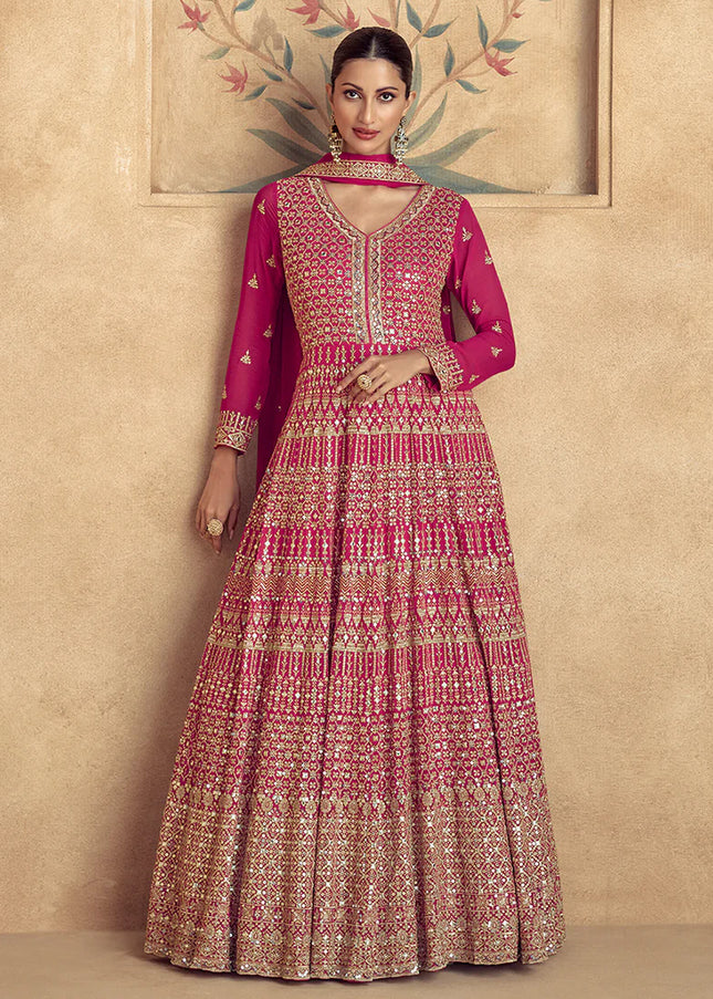 Pink Embroidered Anarkali Gown