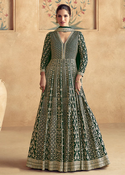 Green Embroidered Anarkali Gown