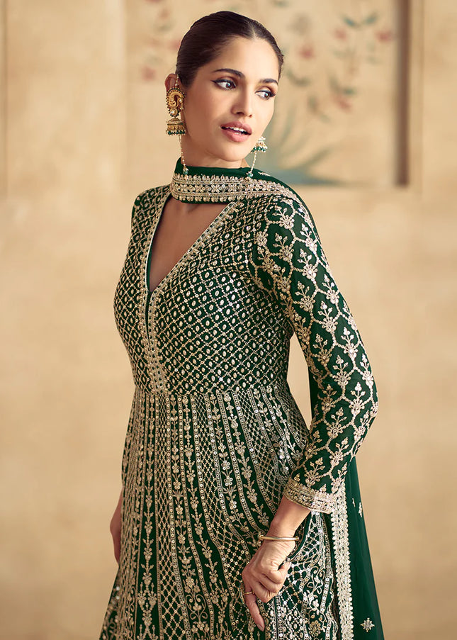 Green Embroidered Anarkali Gown