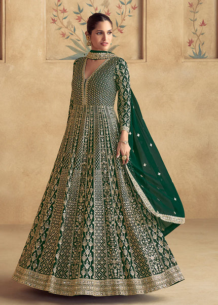 Green Embroidered Anarkali Gown