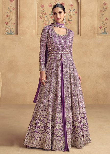 Lavender Embroidered Anarkali Gown