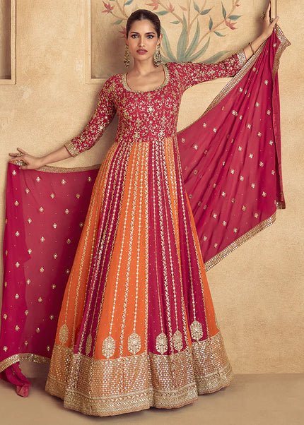 Red Embroidered Anarkali Gown