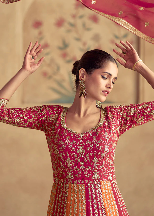 Red Embroidered Anarkali Gown