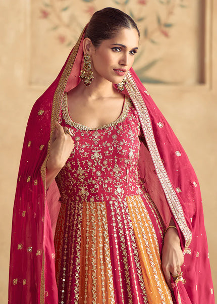 Red Embroidered Anarkali Gown