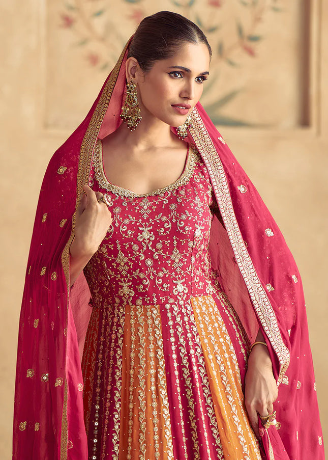 Red Embroidered Anarkali Gown