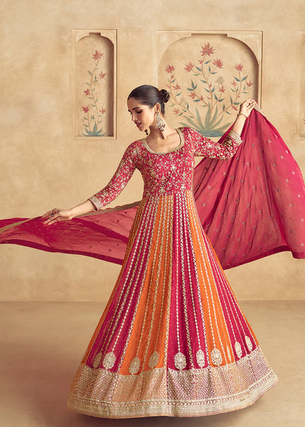 Red Embroidered Anarkali Gown