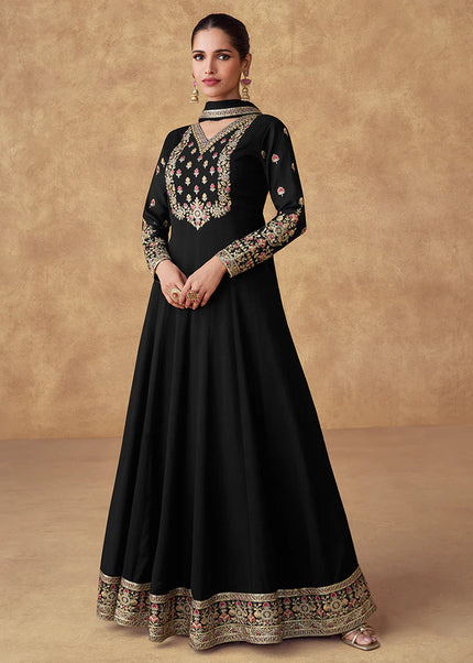 Black Embroidered Anarkali Gown