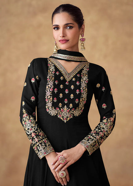 Black Embroidered Anarkali Gown