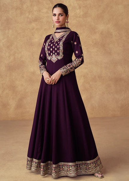 Purple Embroidered Anarkali Gown