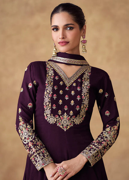 Purple Embroidered Anarkali Gown