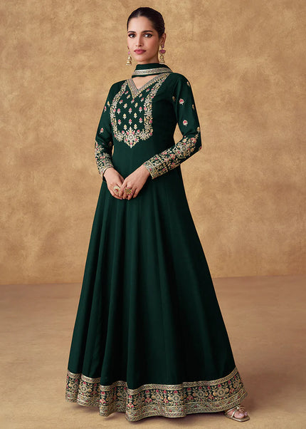 Green Embroidered Anarkali Gown