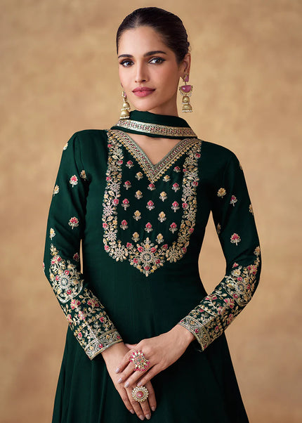 Green Embroidered Anarkali Gown