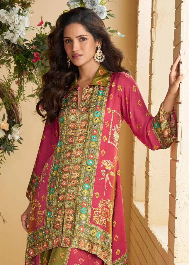 Pink Multicolored Printed and Embroidered Co-Ord Set