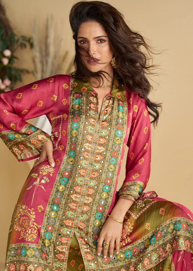 Pink Multicolored Printed and Embroidered Co-Ord Set