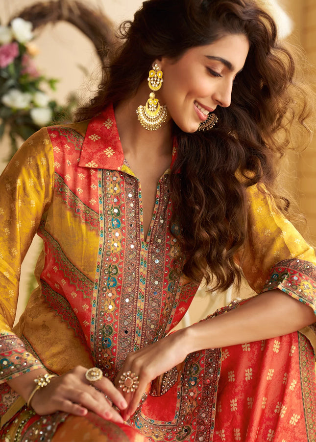 Mustard Yellow Multicolored Printed and Embroidered Co-Ord Set