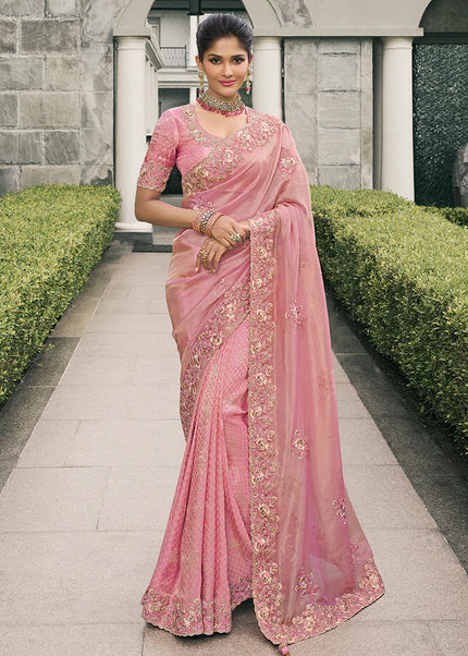 Pink Embroidered Wedding Saree