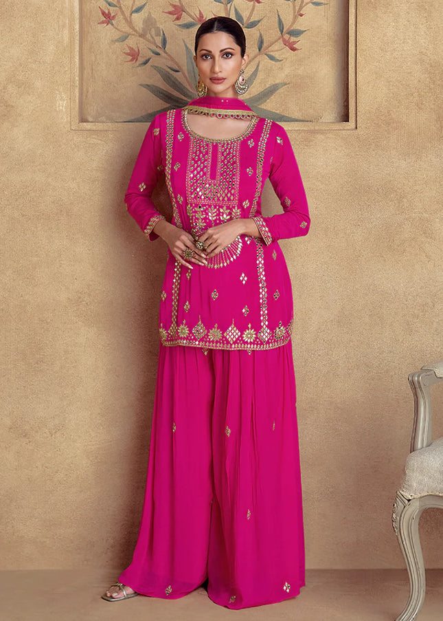 Pink Embroidered Sharara Suit