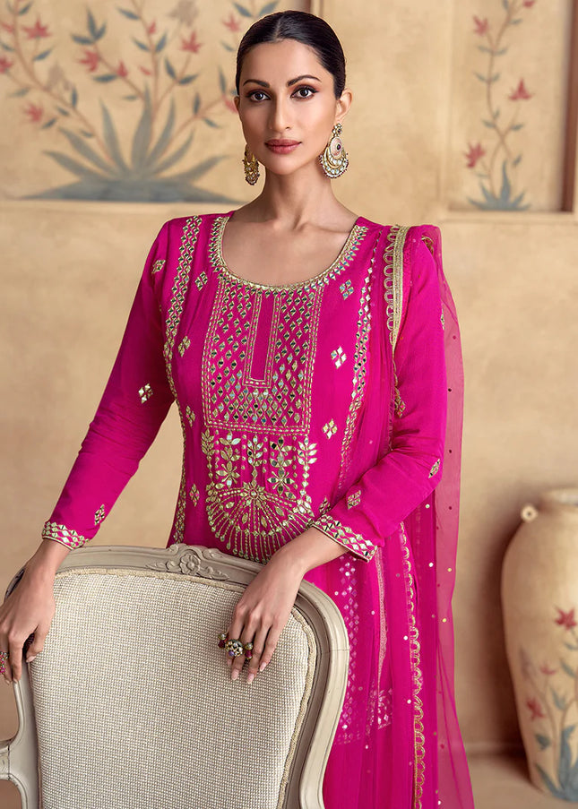 Pink Embroidered Sharara Suit