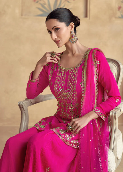 Pink Embroidered Sharara Suit