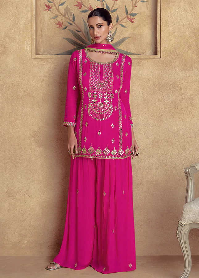 Pink Embroidered Sharara Suit