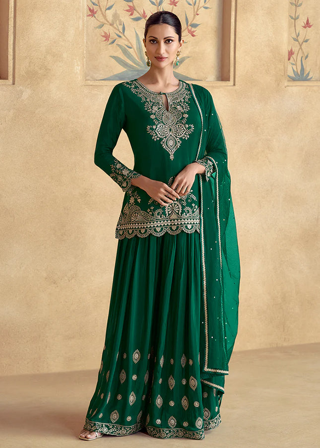 Green Embroidered Sharara Suit