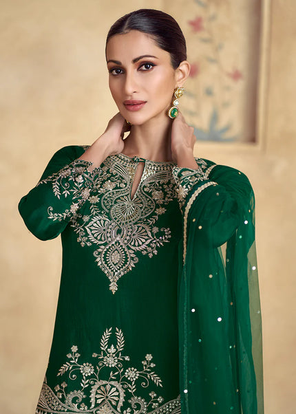 Green Embroidered Sharara Suit