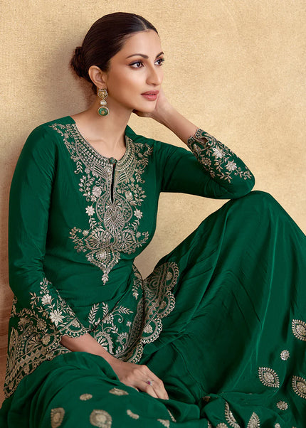 Green Embroidered Sharara Suit