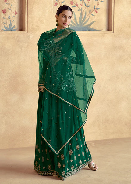 Green Embroidered Sharara Suit